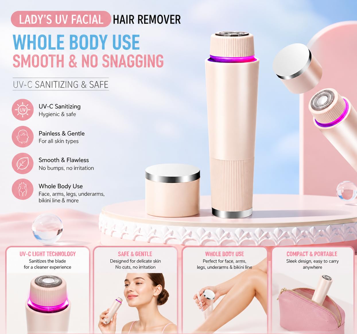 Portable Eyebrow Trimmer For Women, Epilator For Women, Facial Hair Remover For Women,Face, Lips, Nose Hair Removal Electric Trimmer (PH) 2