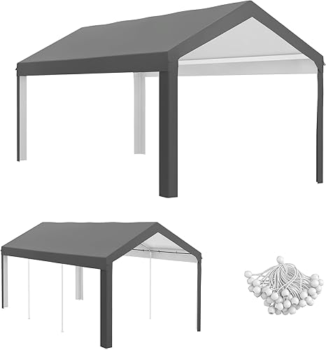 Miniatura 10 de Outsunny Cubierta superior de repuesto para cochera de 10 x 20 pies, resistente a los rayos UV y al agua, portátil, con cuerdas elásticas de bola,