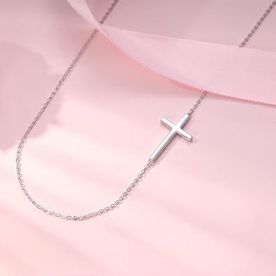 EVER FAITH Dainty 925 Sterling Silver Simple Sideways Cross Choker Necklace