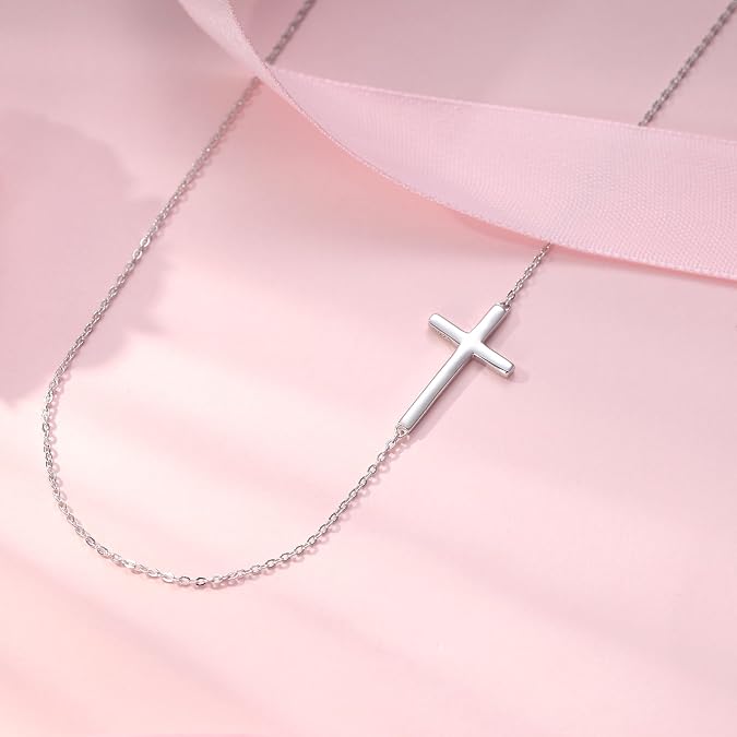 EVER FAITH Dainty 925 Sterling Silver Simple Sideways Cross Choker Necklace