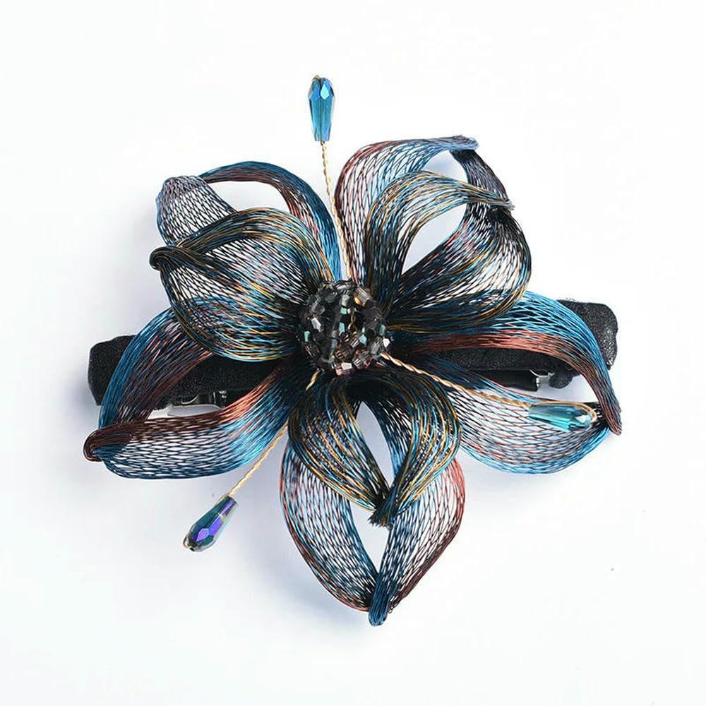 ZBDP - Horquilla para el pelo con diseño retro de flores de alambre de cobre tejida a mano para mujer, elegante clip de resorte, diadema para novia, tiara para niña