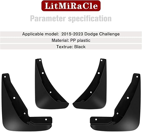 Miniatura 6 de Guardabarros antisalpicaduras, guardabarros moldeados resistentes compatibles con Dodge Challenger 2015-2023, aletas de barro delanteras y traseras,