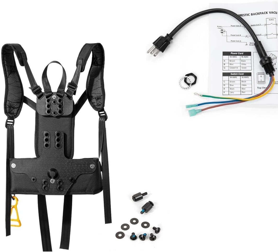100641 Pigtail Cord Replacement & 103166 Backplate Harness System Complete Replacement Parts for ProTeam Backpack Vacuum