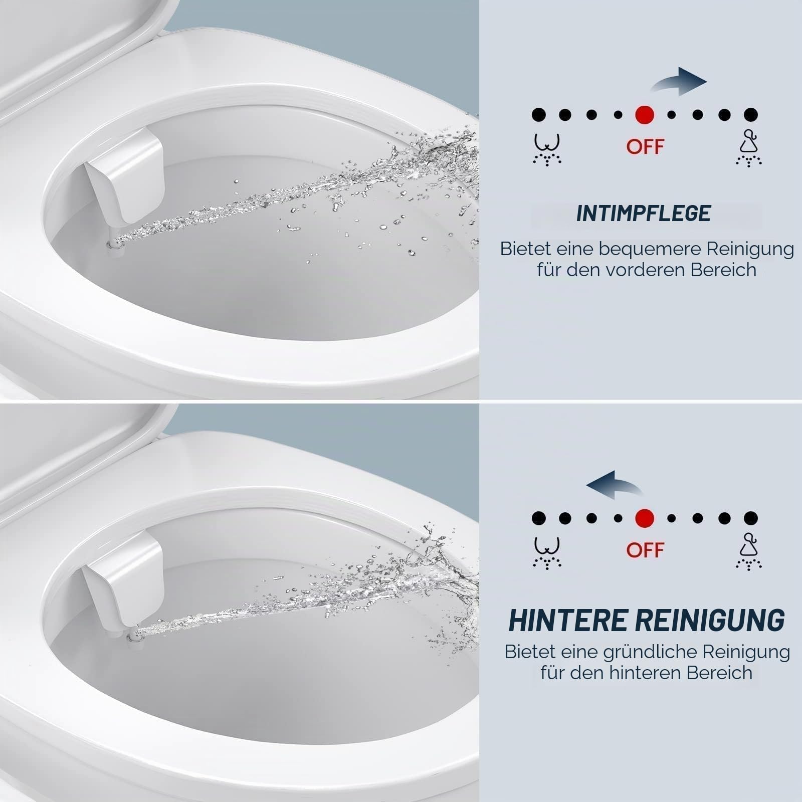 Ultradünnes Bidet Aufsatz Für Toilette, Anti-Verstopfungs-Design, Drehstab Ergonomischem Griff Für Einstellbaren Wasserdruck, Messingeinlass Und Anschlusskit Aus Edelstahl, Po-Dusche（Weiß）