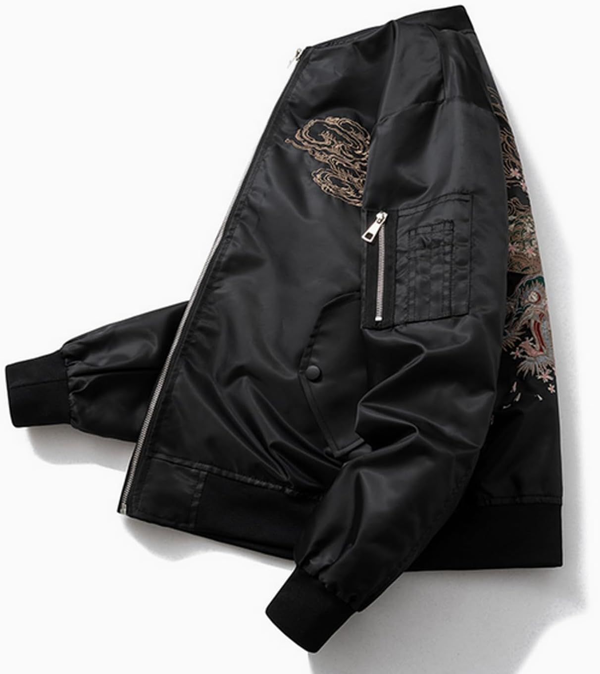 Embroidery Dragon Pattern Baseball Bomber Jacket Coat Tops Blouse Unisex Outerwear