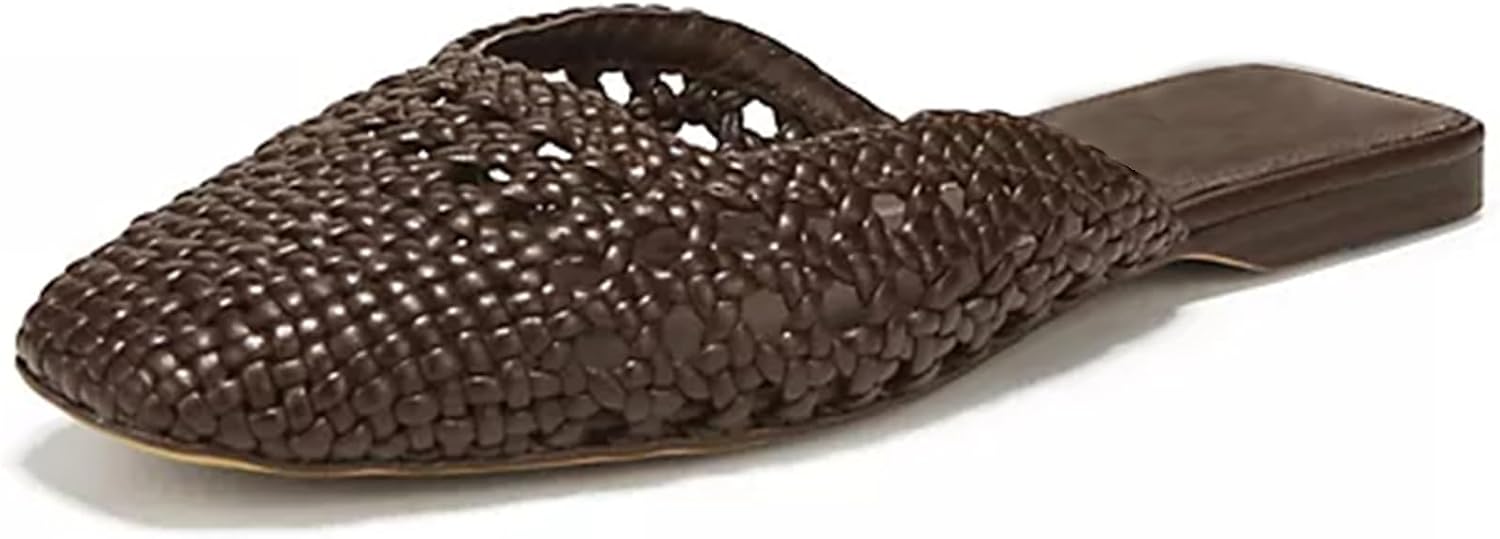 Woven Mule Slides for Women Closed Round Toe Mesh Flat Mules asual Slip on Dress Slipper Shoes