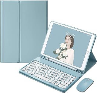 带鼠标 Fire HD 10 2023 键盘保护套 圆形按键 可爱 彩色键盘 彩色 10.1英寸 平板电脑 Fire HD 10 2023年 第13代 键盘 保护套 分离式 圆形按键,蓝色