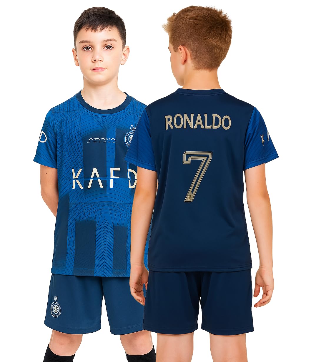 Premium TEAL BLUE Football Jersey Set Kids - 1 Jersey + 1 Shorts (All Logos)-image-1