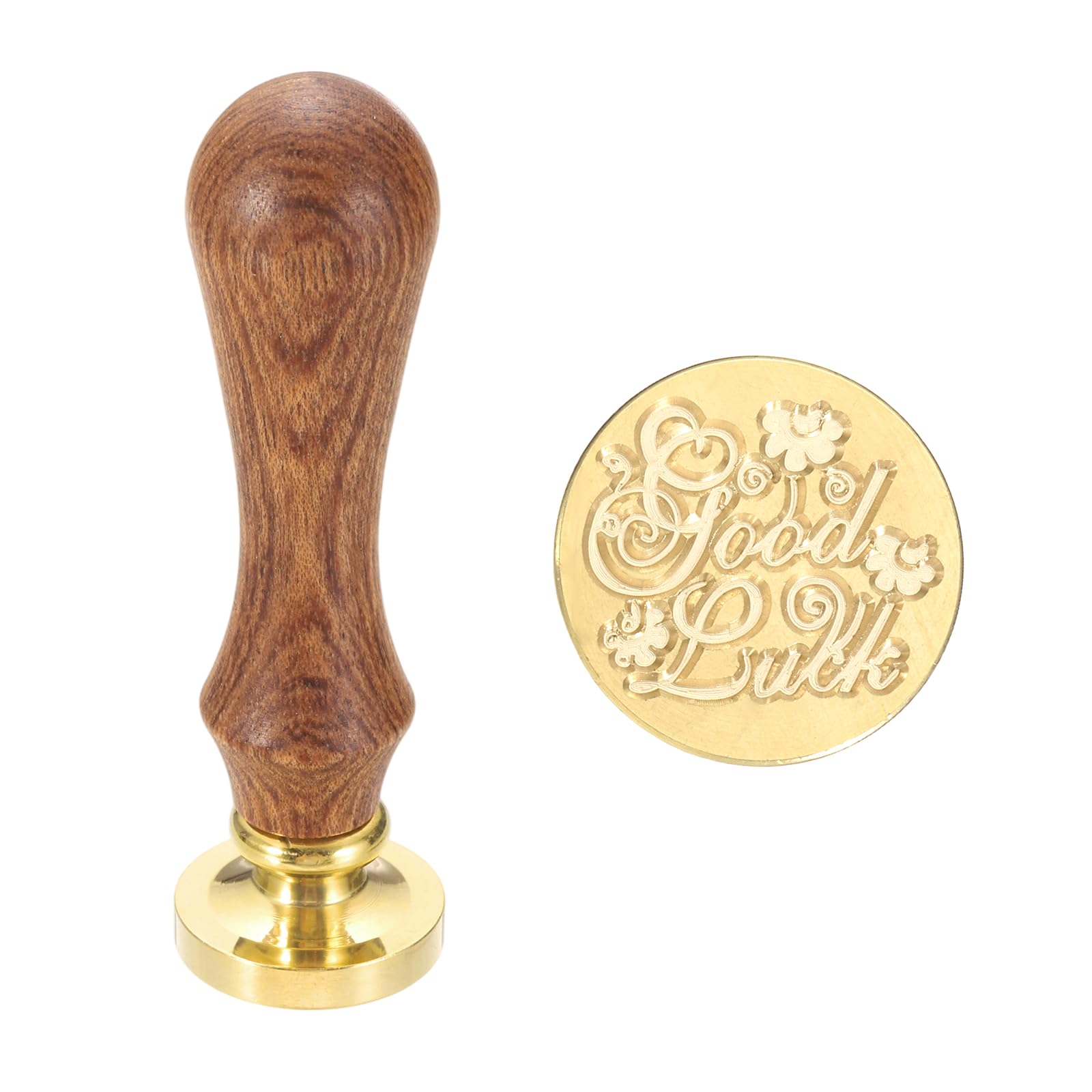sourcing map Vintage Wax Seal Stamp, 25mm Blessings Brass Head and Wooden Handle Stamps for Personalized Halloween Christmas Wedding Cards Gift Envelopes Invitation Sealing, Good Luck
