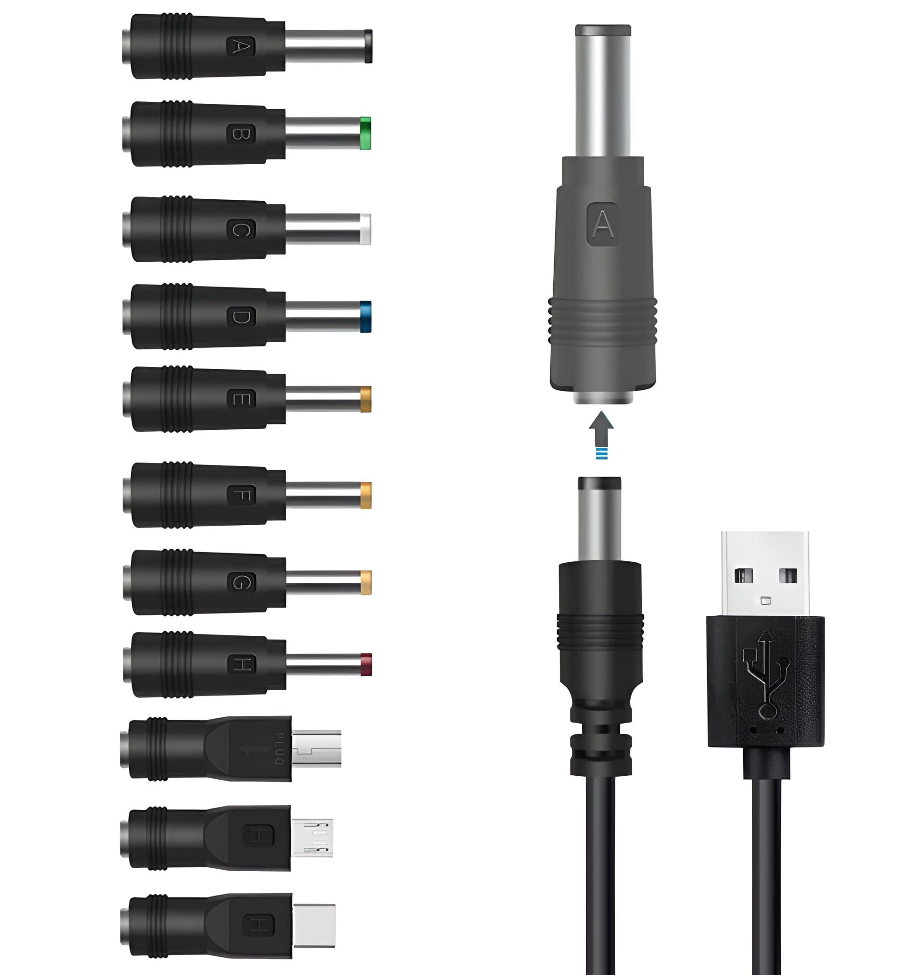 USB to DC Power Cable,11 Connectors Adapter for HUB Splitter,Mini Fans,DJ Controller, LED Lights, Electronic Devices Routers Speakers LCD CCTV Cameras TV Box (11 Connectors Adapter)