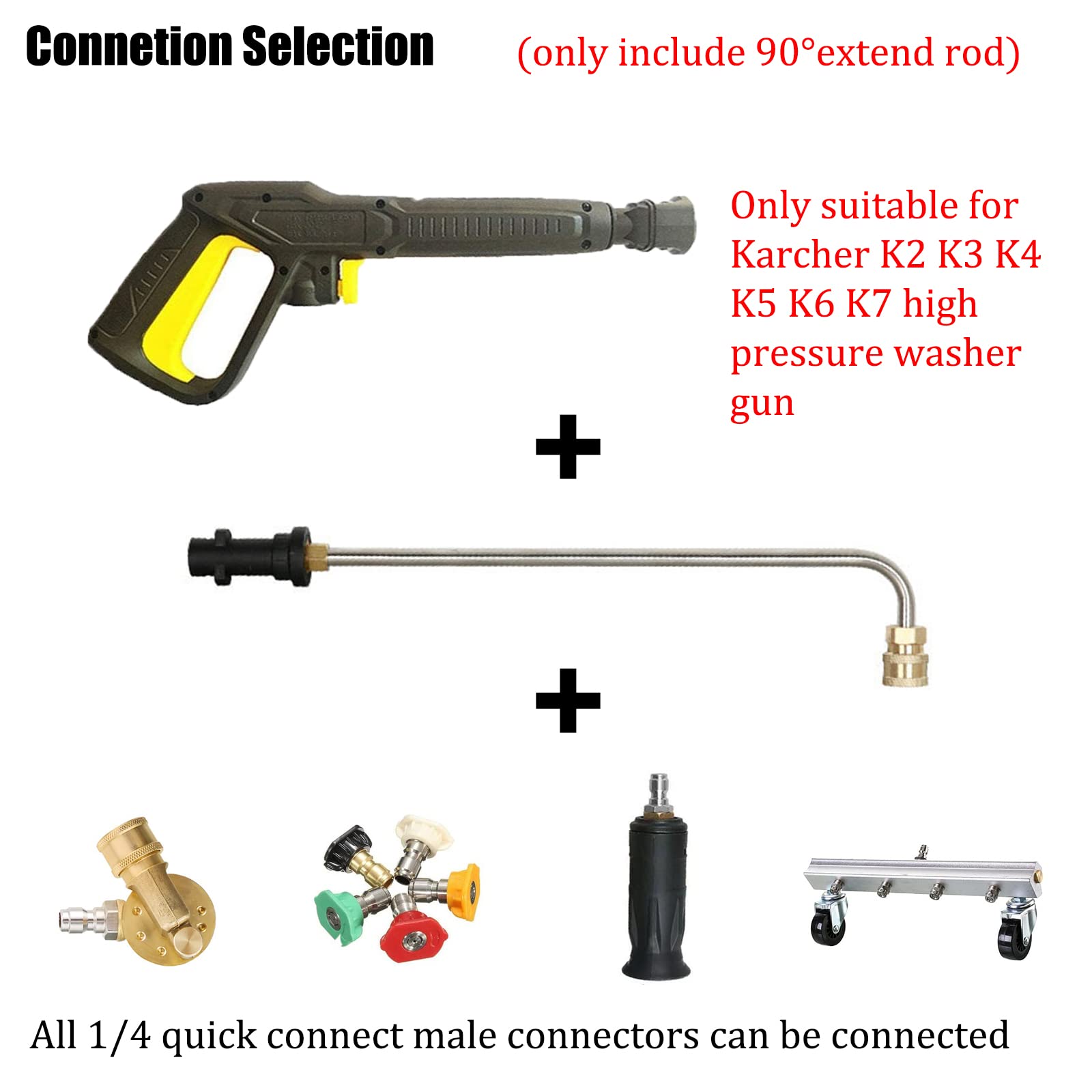 Różdżka przedłużająca do myjki wysokociśnieniowej, nasadka natryskowa 39 cm do Karcher K2 K3 K4 K5 K6 K7, 5 dysz natryskowych, zakrzywione pręty 90°
