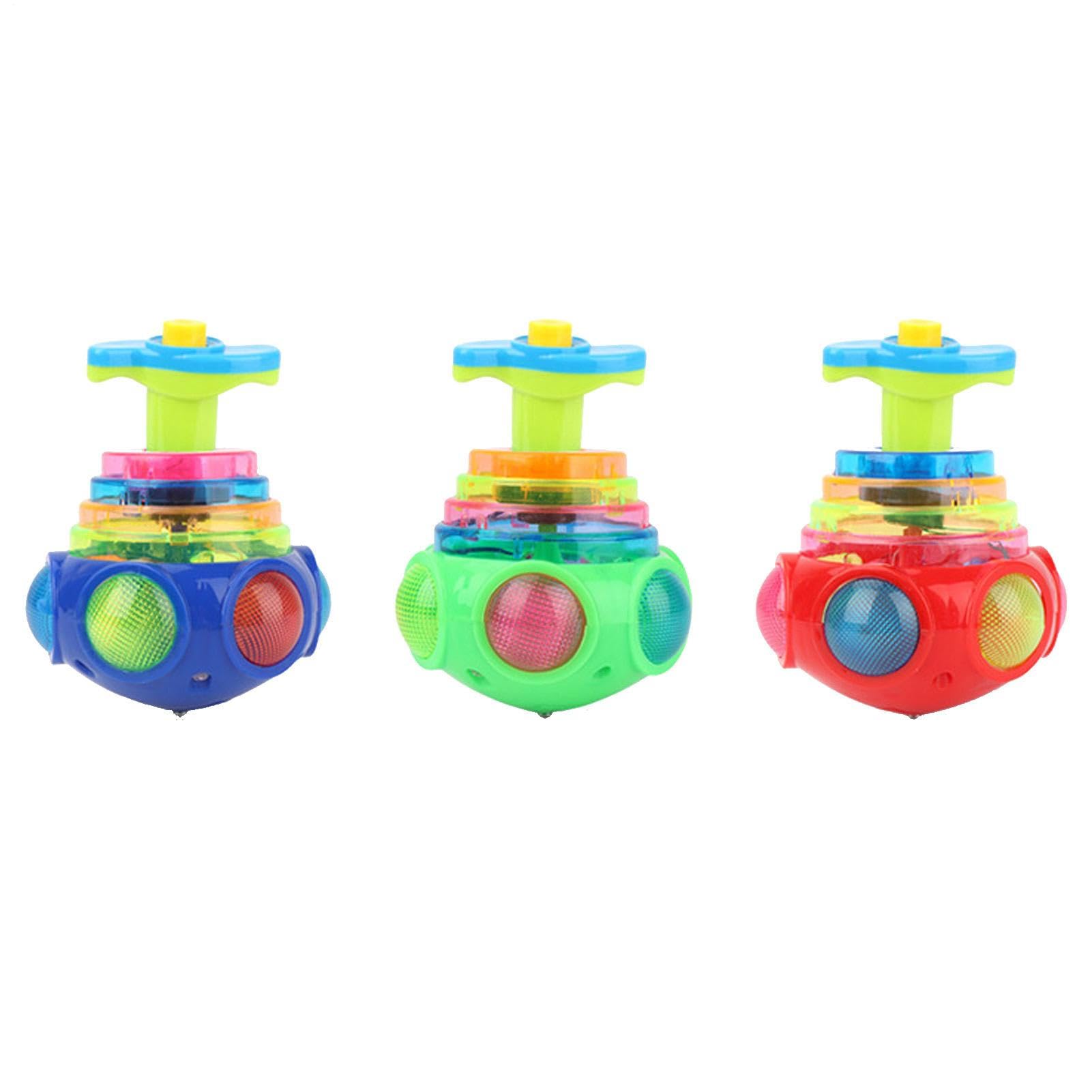 Bucket Time Toys | S-pinning Tops | 3 Pieces Light Up Spinner Toy | Attention Au-tism Bucket Toys | Flashing Top Gyroscope with Lights and Music for Kids Boys Girls | Random Color