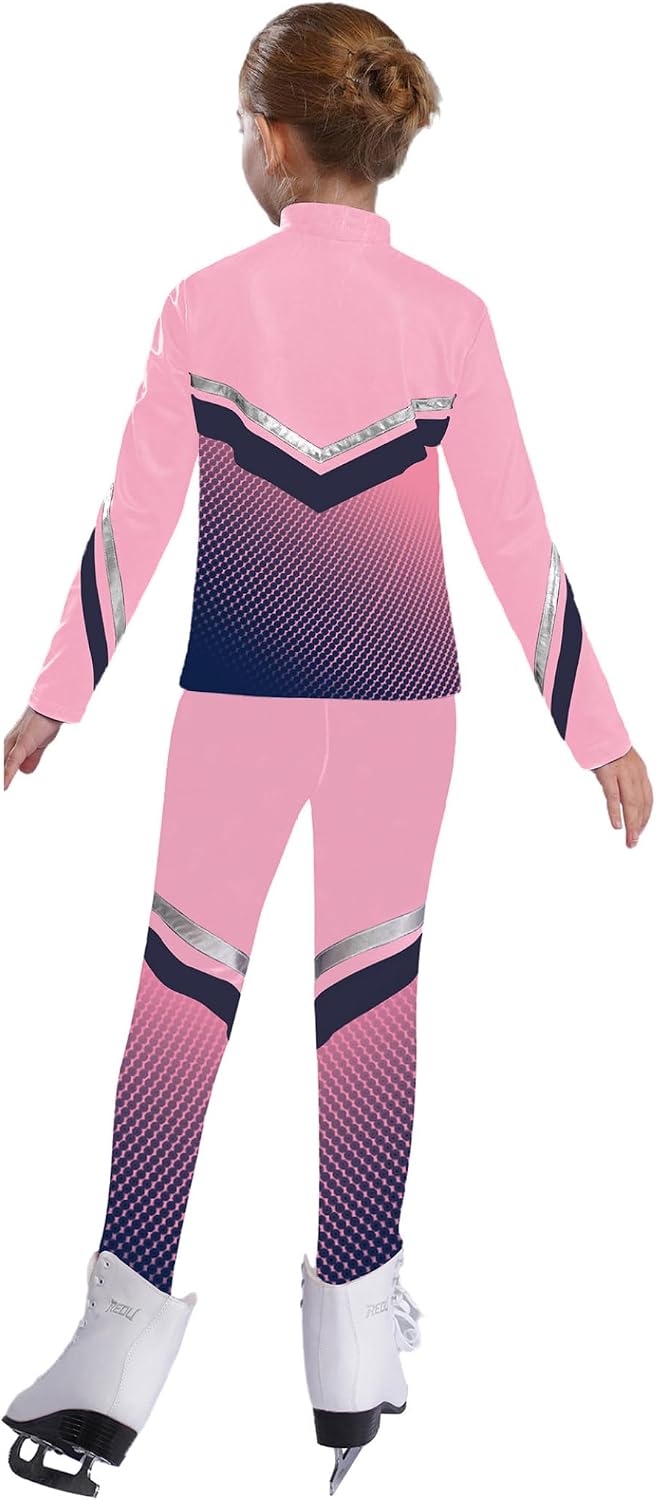 Jugaoge Kids Girls 2 Piece Sports Outfits Warm Fleece Zip Up Sports Jacket with Leggings Set for Ice Skating