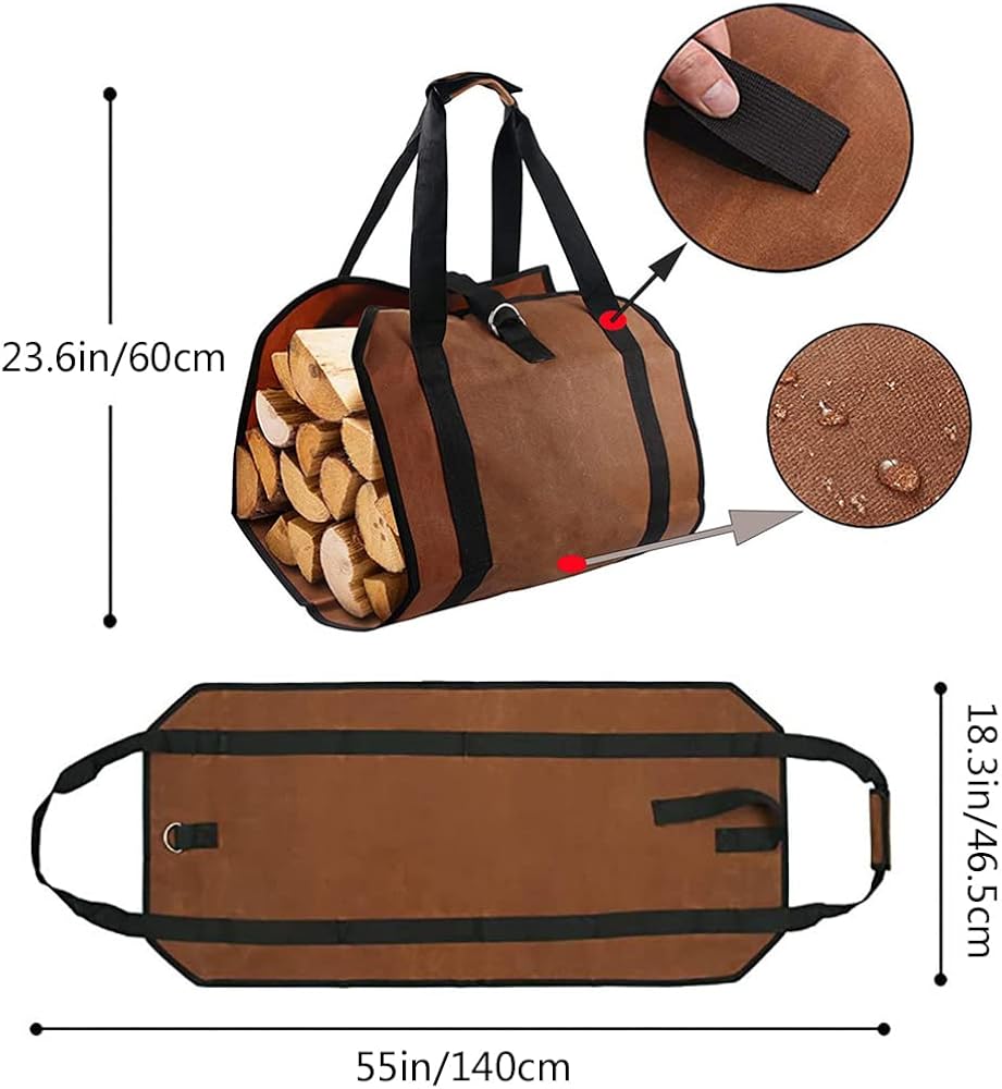 Bolsa Para Leña De Lona Impermeable - Plegable, Fácil De Transportar Y Almacenar - Ideal Para Camping, Chimenea, Hoguera Y Exteriores (Color Marrón)