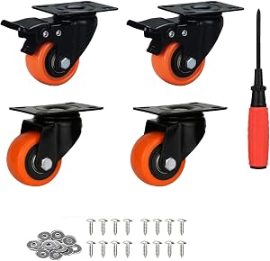 2” Caster Wheels 2 Inch Brake Swivel casters Heavy Duty Rubber Casters with a Load-Bearing Capacity of 600 Pounds per Wheel, Suitable for Furniture, Tables, and toolboxes (2 Brake 2 Swivel)