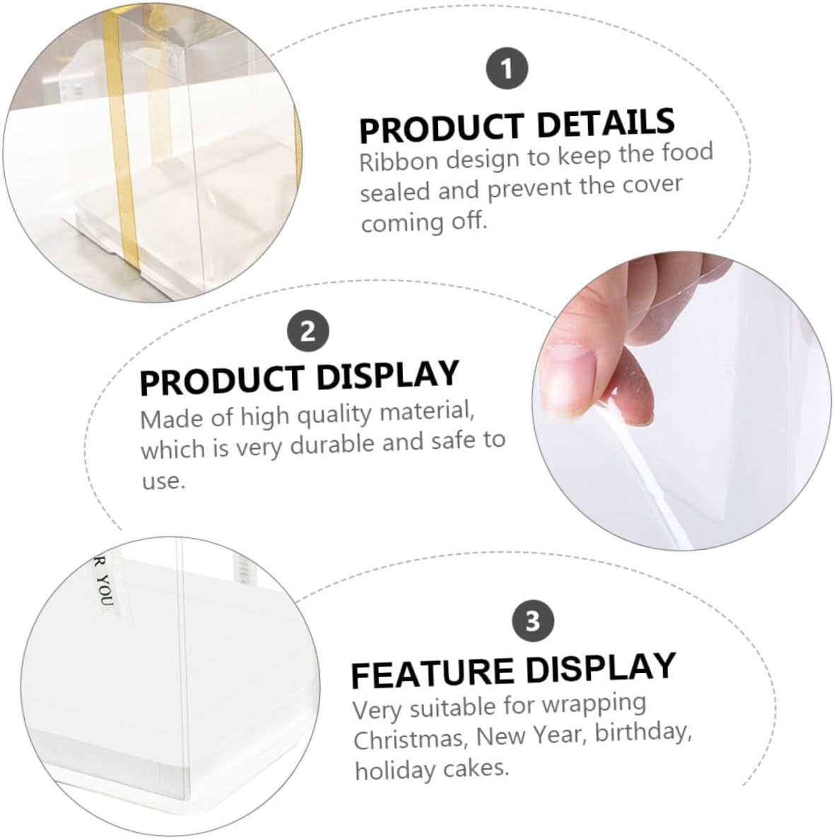 LABRIMP 8-inch Birthday Cake Box Set of 5 Single-layer Square Cake Wrapping Case with Raised Edges and Ribbon Food-grade Storage Container for Packaging and Party Use