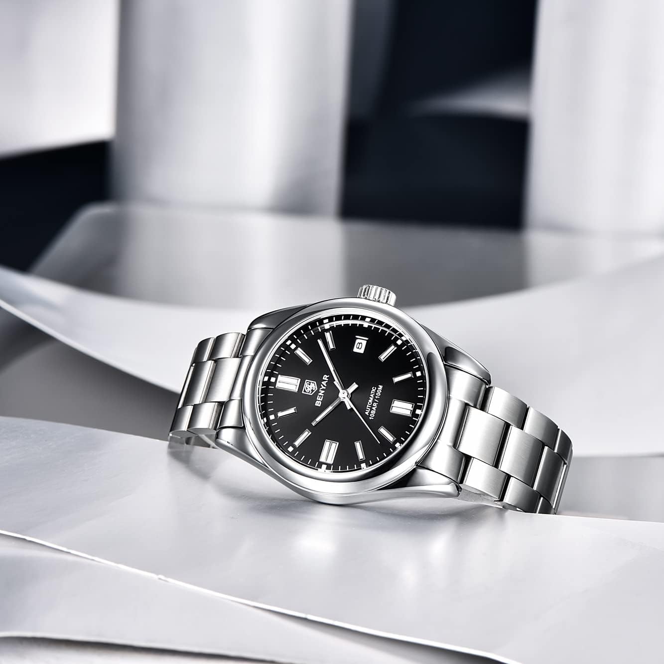 TYBERLEY Automatisch herenhorloge, roestvrij staal, waterdicht, licht, casual, zakelijk, sport, analoog, zelfopwindend polshorloge, datum, Geel, Klassiek