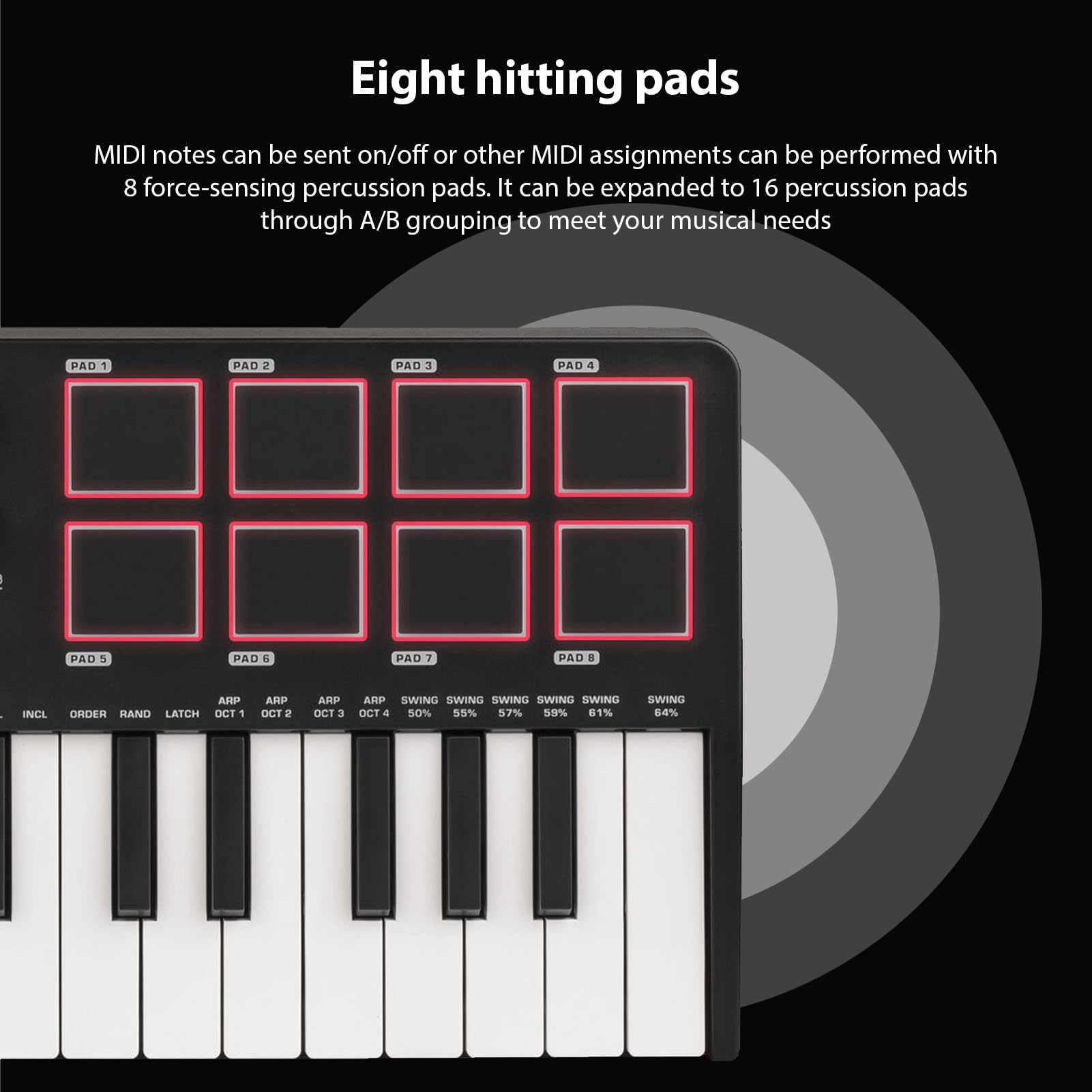 MIDI Controller, 25 Key USB MIDI Keyboard Controller, MIDI Keyboard with DAWs, 8 Backlit Drum Pads, 8 Knobs and Music Production Software Included