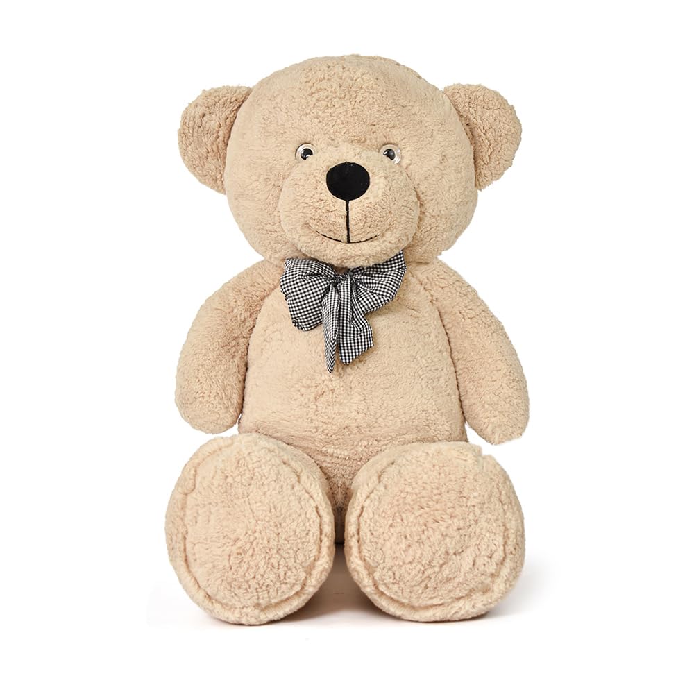 XXL Riesen Teddybär 130 cm – Großes Plüschtier Kuscheltier Weich mit Schleife – Imposantes Geschenk für Freundin, Kinder & Geburtstag (Taupe)