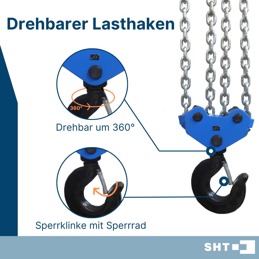 SHT Kettenzug/Stirnradflaschenzug SFZ 4-strang mit 10000kg Traglast | 6m Hub, Kompakter Flaschenzug Seilzug