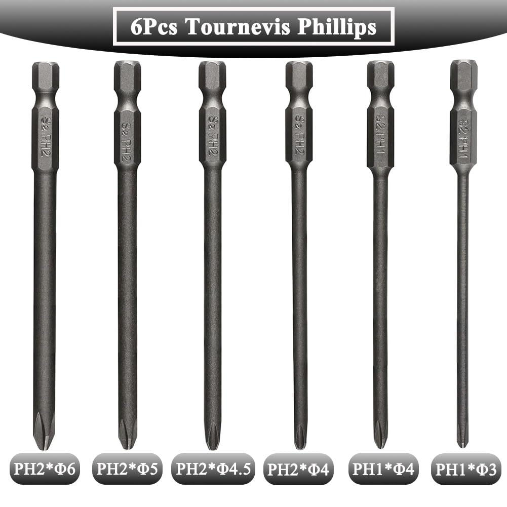 Teocpai 10pcs Slotted Head Screwdriver Bit Phillips Screwdriver Set Magnetic Hex Shank 100mm - Image 3