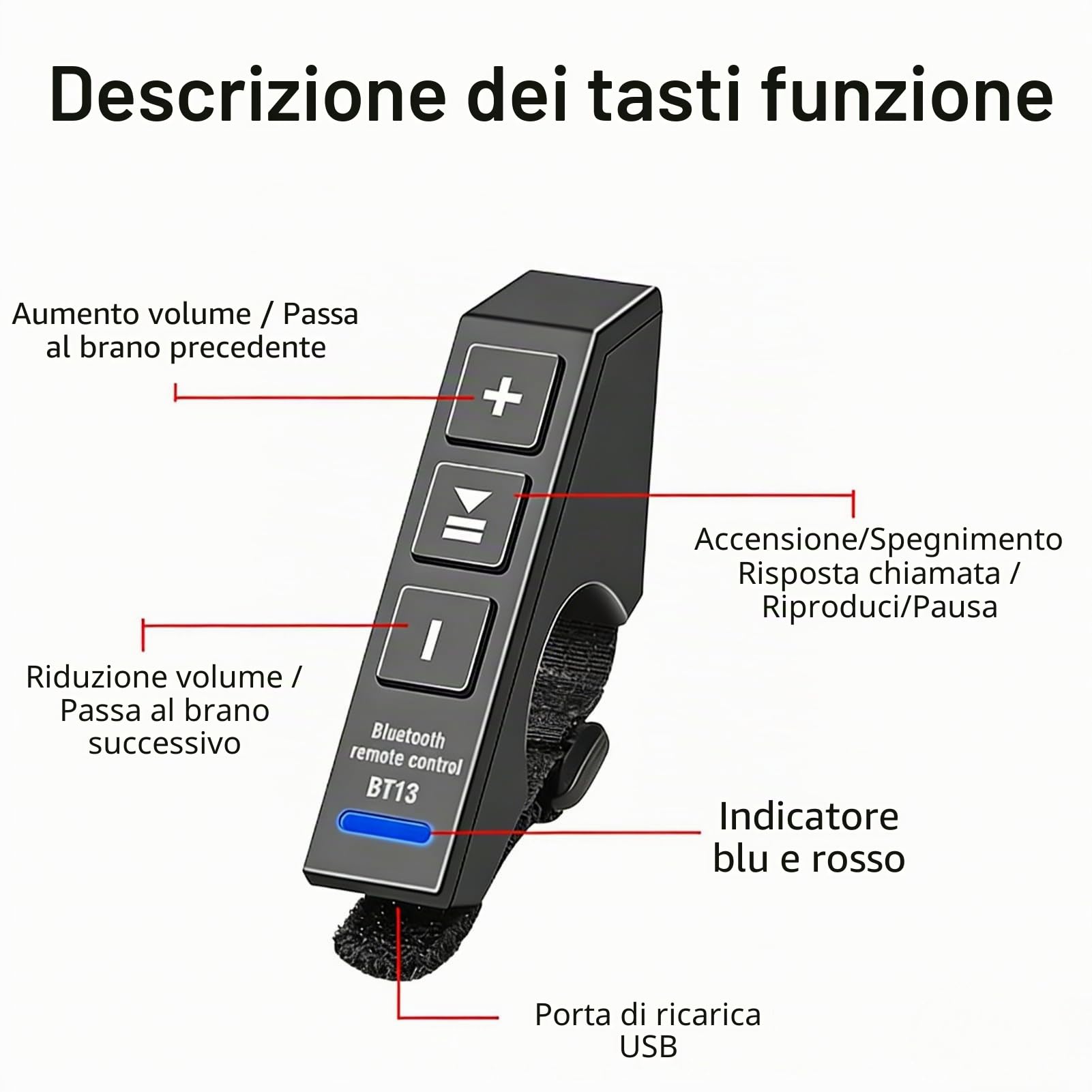 VOBOR Telecomando del Manubrio del Moto, Telecomando Senza Fili Bluetooth, Kit di Controllo Remoto Bluetooth per Telefono Wireless IndossabileIm per Auto Moto Volante