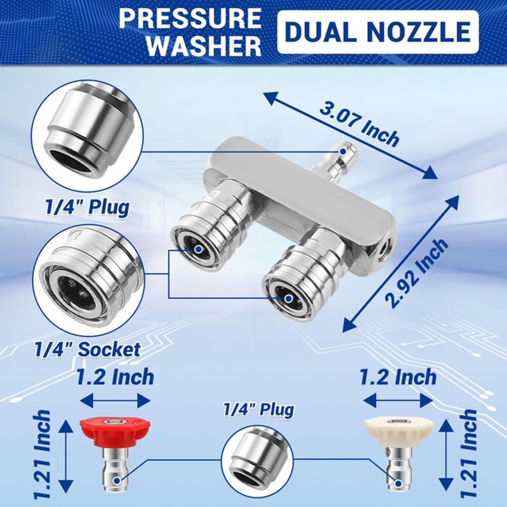 Boquilla de lavadora a presión dual de 5000 PSI, punta de boquilla de lavadora eléctrica 2 en 1 con 5 boquillas de pulverización, conexión rápida de 1/4 pulgadas, boquilla de lavadora a presión