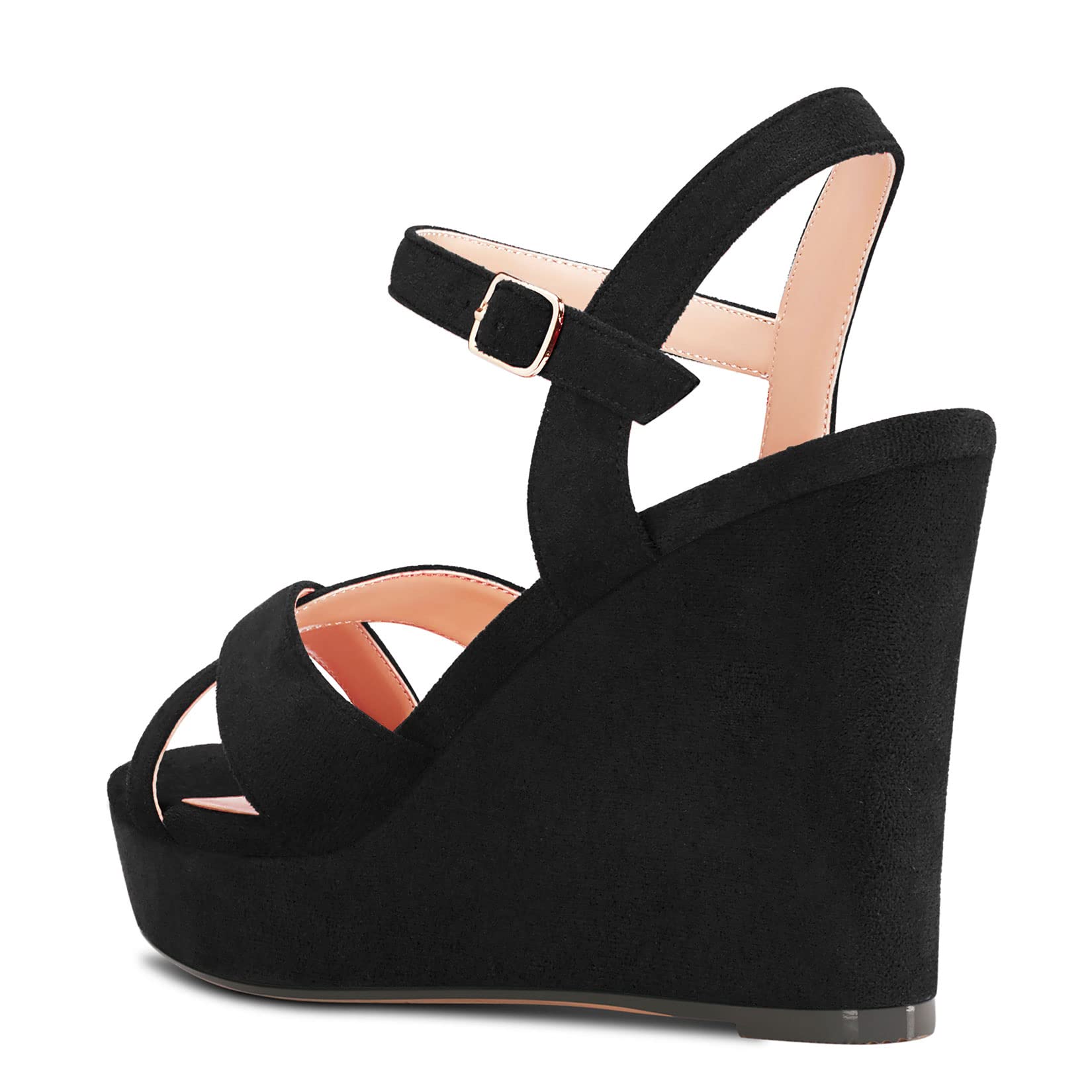 Aachcol Mujer Sandalias Plataforma cuña esparto Abierta Punta Correa Tobillo Slingback Chunky Ancho Alto High Heel Dress Zapatos Ante 10 CM
