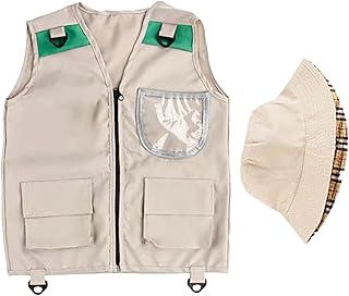 Kids Safari Vest with Attached Hat - Multi-Pocket Polyester Outdoor Play Vest for & Children (Ages 3-9), Sun Protection Ge...