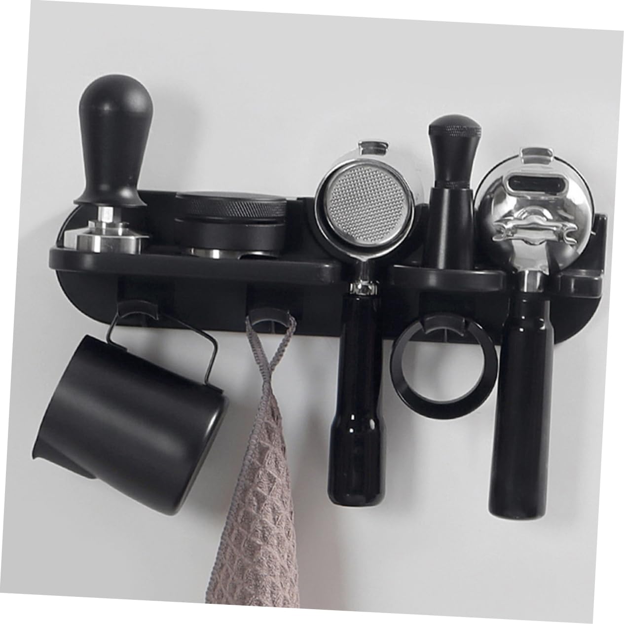 MAGICLULU Wandregal für Kaffeesiebträger Espressoregal mit Siebträgerhalter Aufbewahrungsregal Kaffeesiebträger Selbstklebendes Edelstahl-wandregal Kaffeezubehör-organizer für Espressobar