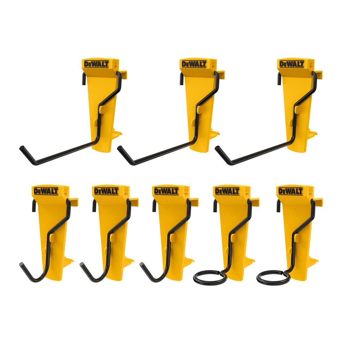 DEWALT Hand Tool Hook, 8 Pack Heavy Duty Wall Hooks for Organizing Power, Hand, and Garden Tools in Your Workshop, Garage, or Basement