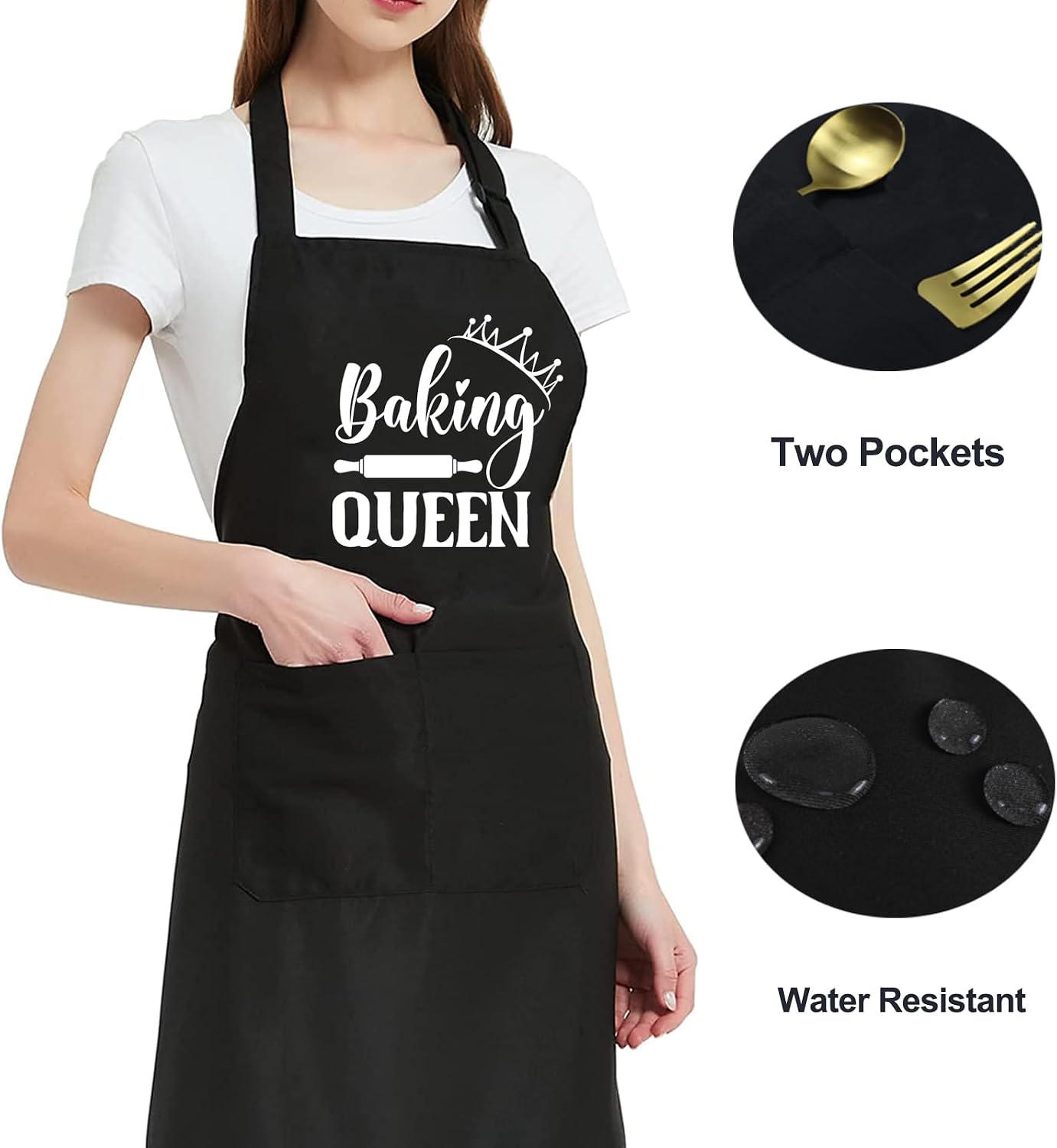 Funny Waterdrop Resistant Aprons for Women with 2 Pockets, Adjustable Bib Chef Kitchen Apron for Cooking Baking