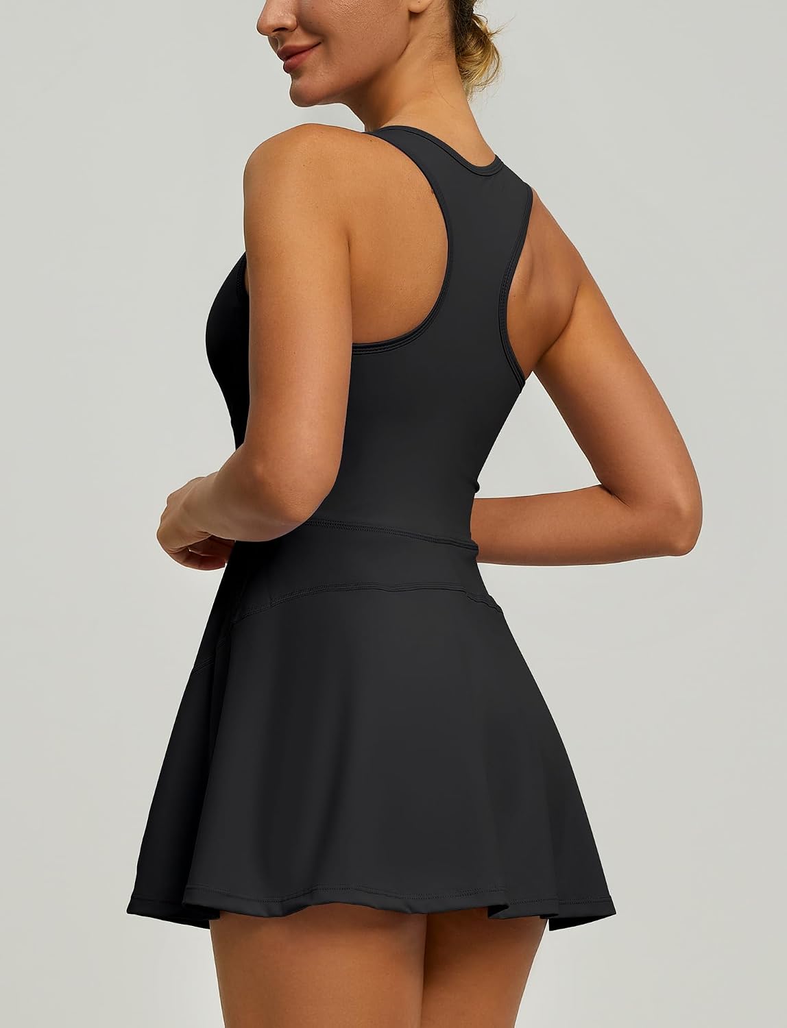 FEOYA Women's Tennis Dress Zip Front Sleeveless U Neck Racer Back Golf Athletic Workout Dress Built-in Padding & Shorts