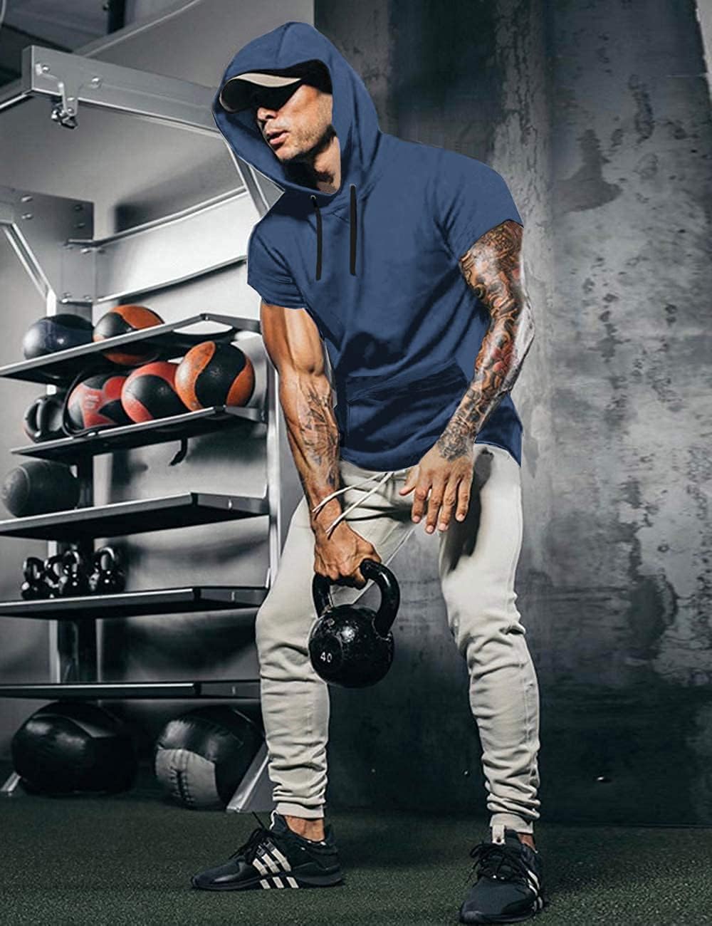 COOFANDY Men's Short Sleeve Hoodie Workout Gym Sweatshirt Muscle Fit Fashion Athletic Hoodies Pullover Cotton Hooded T-Shirts - Image 3