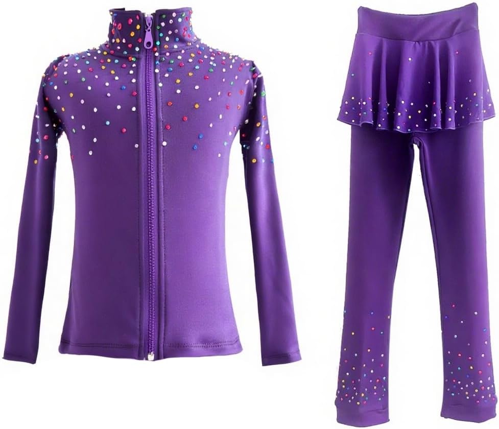 Girl's Ice Figure Skating Training Suit with Colorful Diamond Plush Premium Skating Training Clothes for Young Skaters
