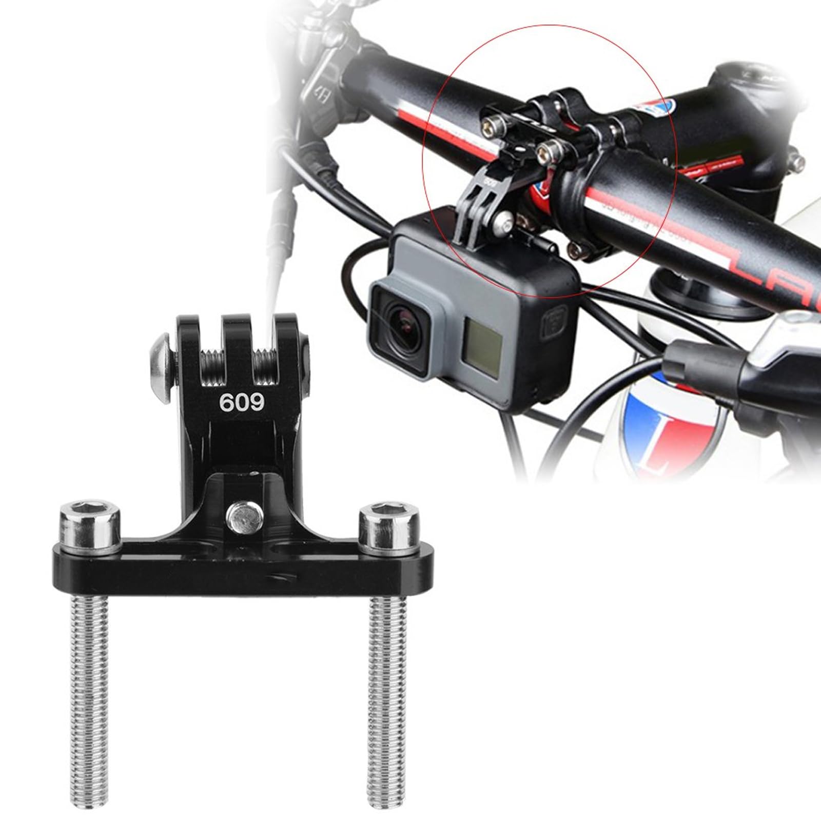 Uchwyt na kamerę rowerową, stop aluminium, adapter trzpienia do kamer GoPro i innych, odporny na rdzę, czarny