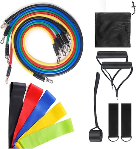 Miniatura 7 de Septpenta Juego de 16 bandas de tubo de ejercicio, juego de bandas de resistencia, 5 colores TPE banda de resistencia apilable, bandas de ejercicio