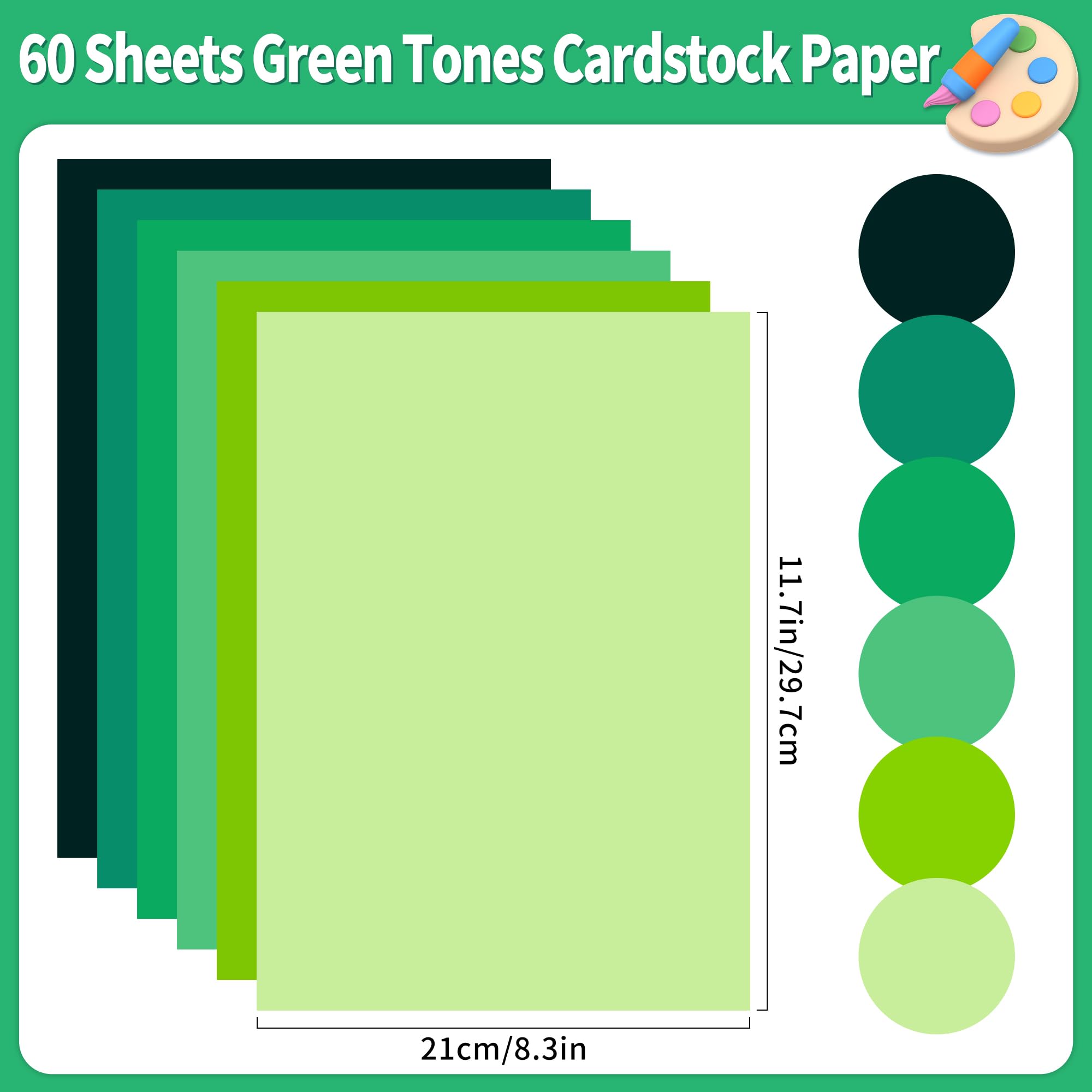 Cartone Toni Verdi 60 Fogli 6 Colori Verde Formato A4 Carta da Cartone 250gsm/92lb Cartone Pesante per Stampante, Creazione di Cartoline, Artigianato DIY, Scrapbooking
