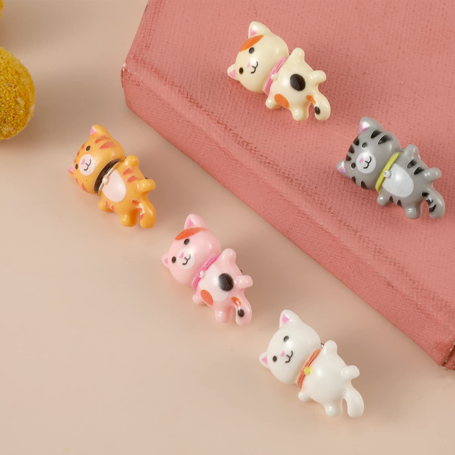 30 Punaises Décoratives Tête De Chat - Résine Colorée, Pointe Métal - Pour Tableau Liège, Mur, Bureau - Boîte Rangement Incluse