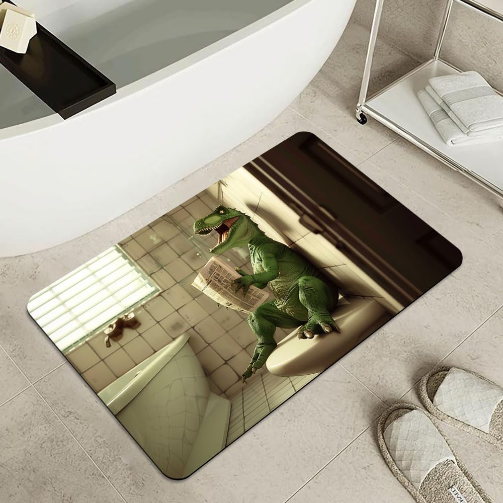 Bath Mat-Bathroom Rug，Green Dinosaur-Absorbent Non Slip Quick Dry Stain Resistant Easy to Clean Care Shower Rug for Bathtub Shower Room 16×24Inch (40 * 60cm)