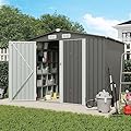 Verano Garden 8x6 FT Outdoor Storage Shed, Galvanized Steel Metal Garden Shed, Double Door W/Lock, Outdoor Storage Tool House for Backyard, Patio, Lawn