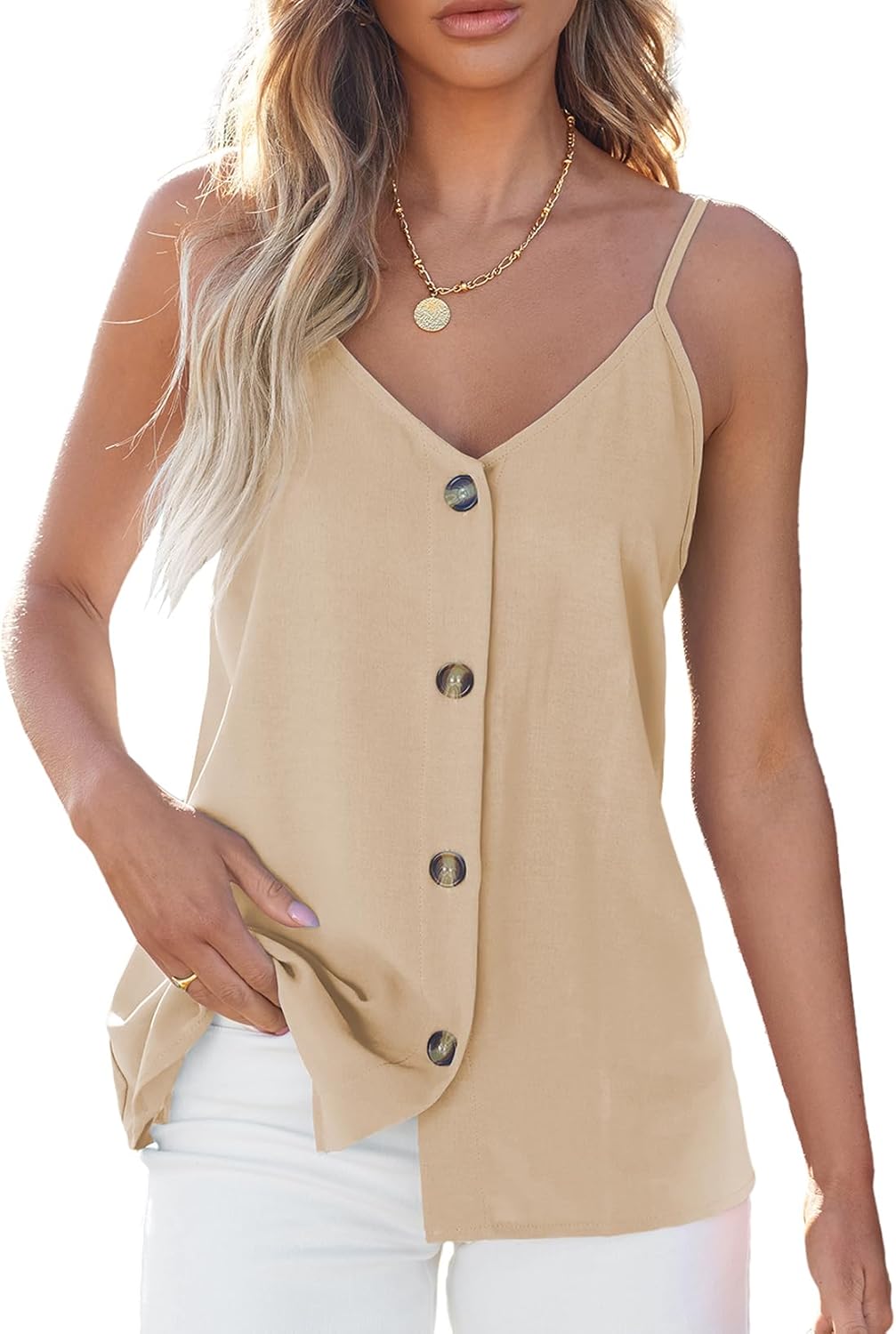 BLENCOT Women Summer Tank Tops Casual V Neck Strappy Loose Beach Sleeveless Shirts Blouses