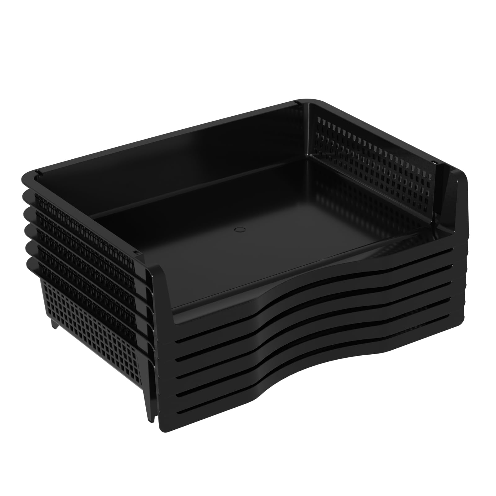 Bac à courrier empilable en plastique à 6 niveaux, format A4, plateau de rangement de papier de bureau, noir