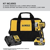 Vista 2 de DEWALT Destornillador de impacto 20V MAX* XR, 3 velocidades, 1/4 pulgadas (DCF887P1)