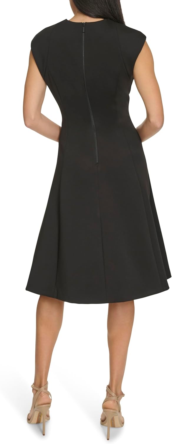 Calvin Klein Womens Sleeveless V-Neck Crepe A-line Midi Dress - Image 4