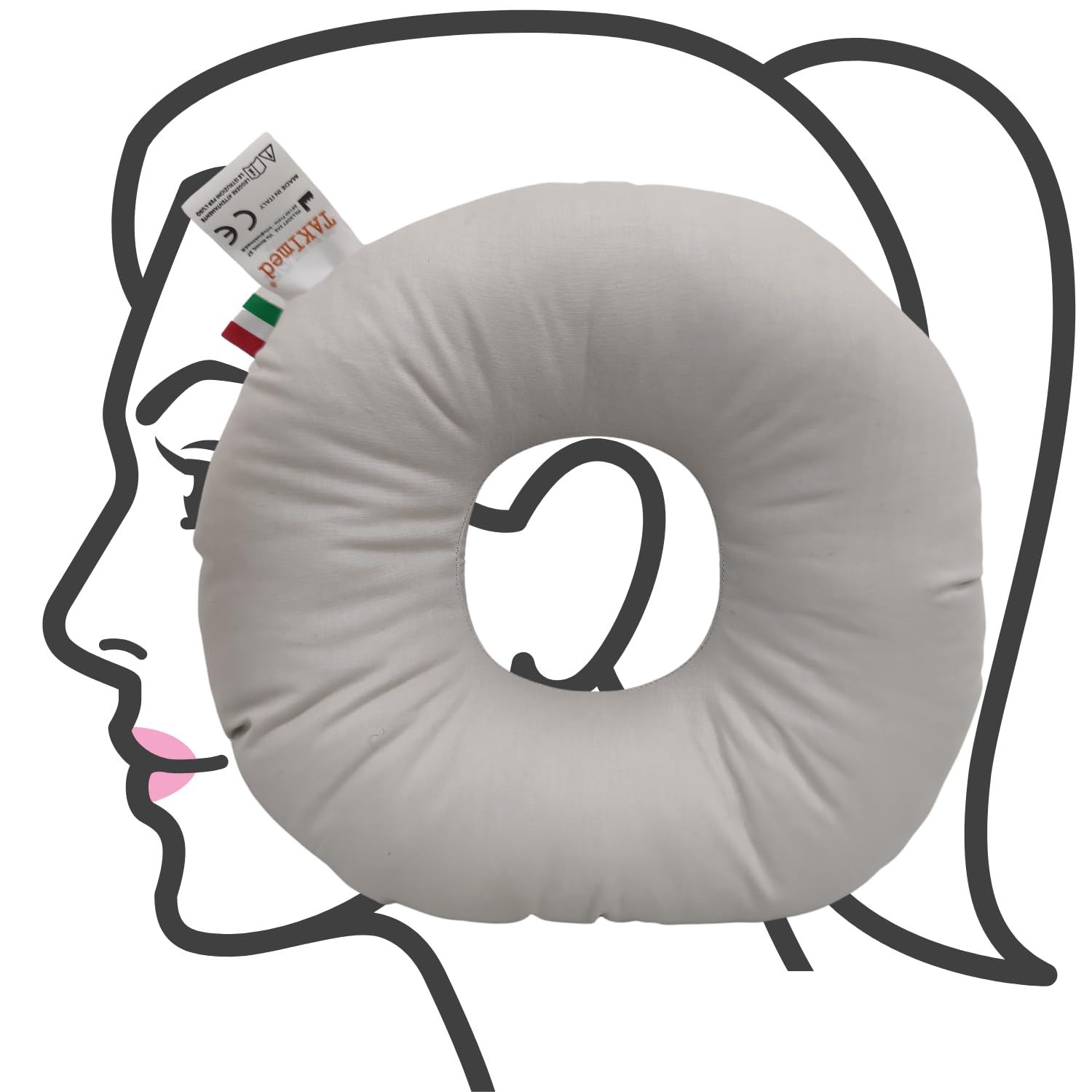 Coussin avec trou oreille fabriqué en Italie orthopédique blanc
