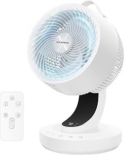 SONGMICS Tischventilator, Ventilator leise 20 dB, Luftzirkulator LED-Display, Fernbedienung, effiziente Kühlung, 70° Oszillation, 8 Geschwindigkeiten, 12 Std. Timer, wolkenweiß XFC001W1EU