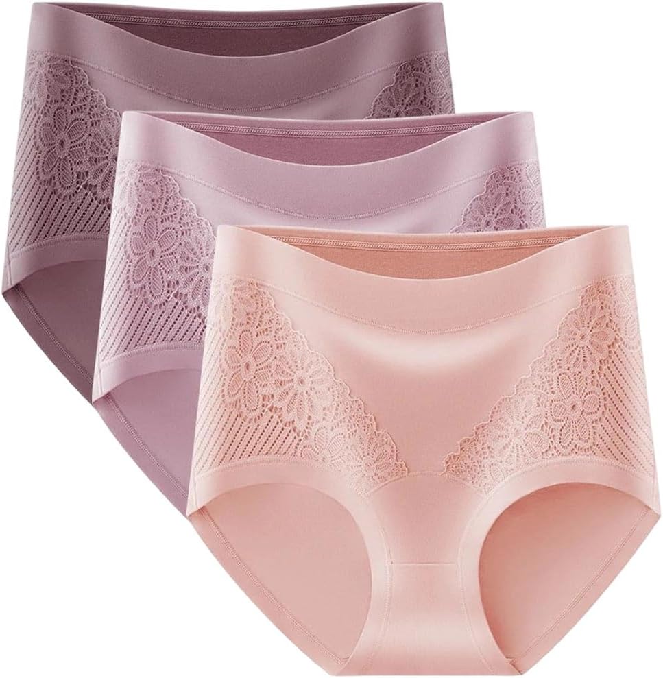 3-Piece Set Women's High Cotton Lace Panties Breathable Briefs Comfortable Underwear