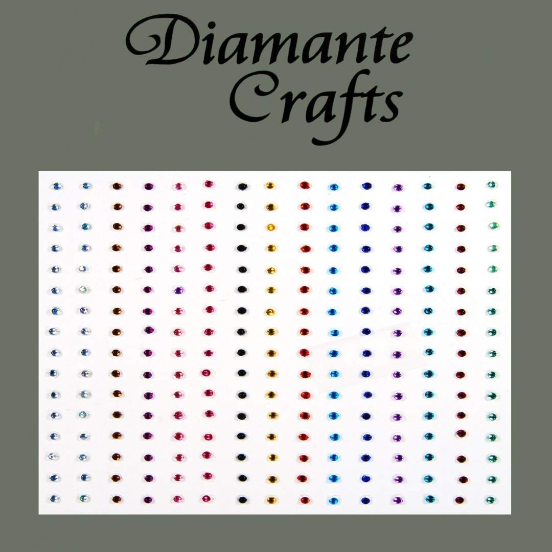 Diamante Crafts 240 x 1mm Mixed Colours Diamante Self Adhesive Rhinestone Craft Embellishment Gems - created exclusively