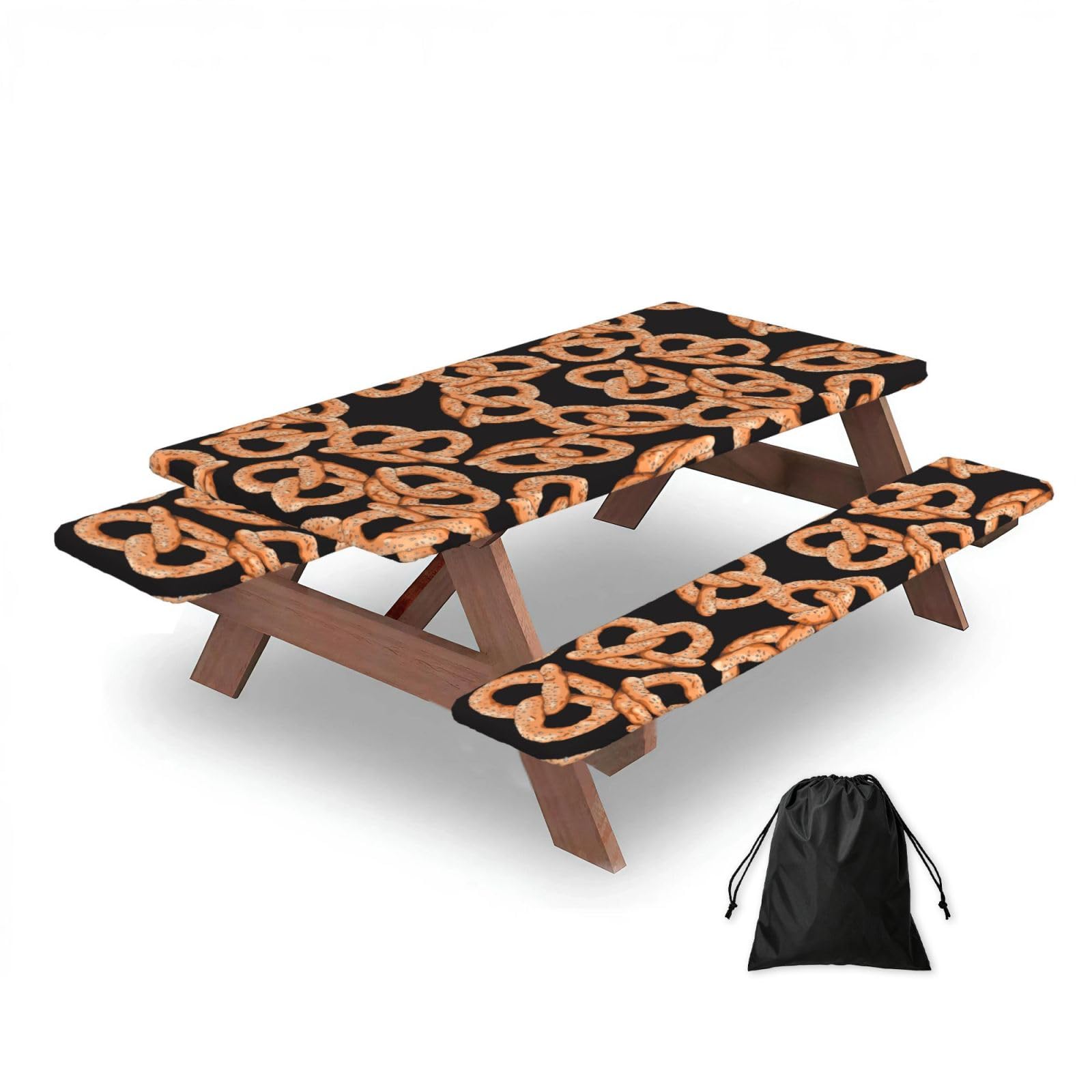 Dopklna As Picture Fresh Pretzel, Picnic Table Cover With Bench Covers -Waterproof Elastic Fitted Tablecloth For Garden Camping Patio 76X152cm